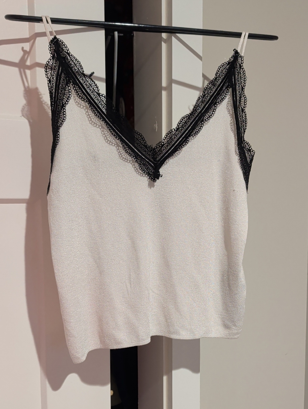 Zara White Cami with Black Lace Trim